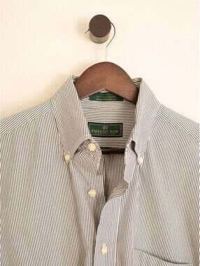 Embassy Row Menswear Green White Stripe Button Down Dress Shirt